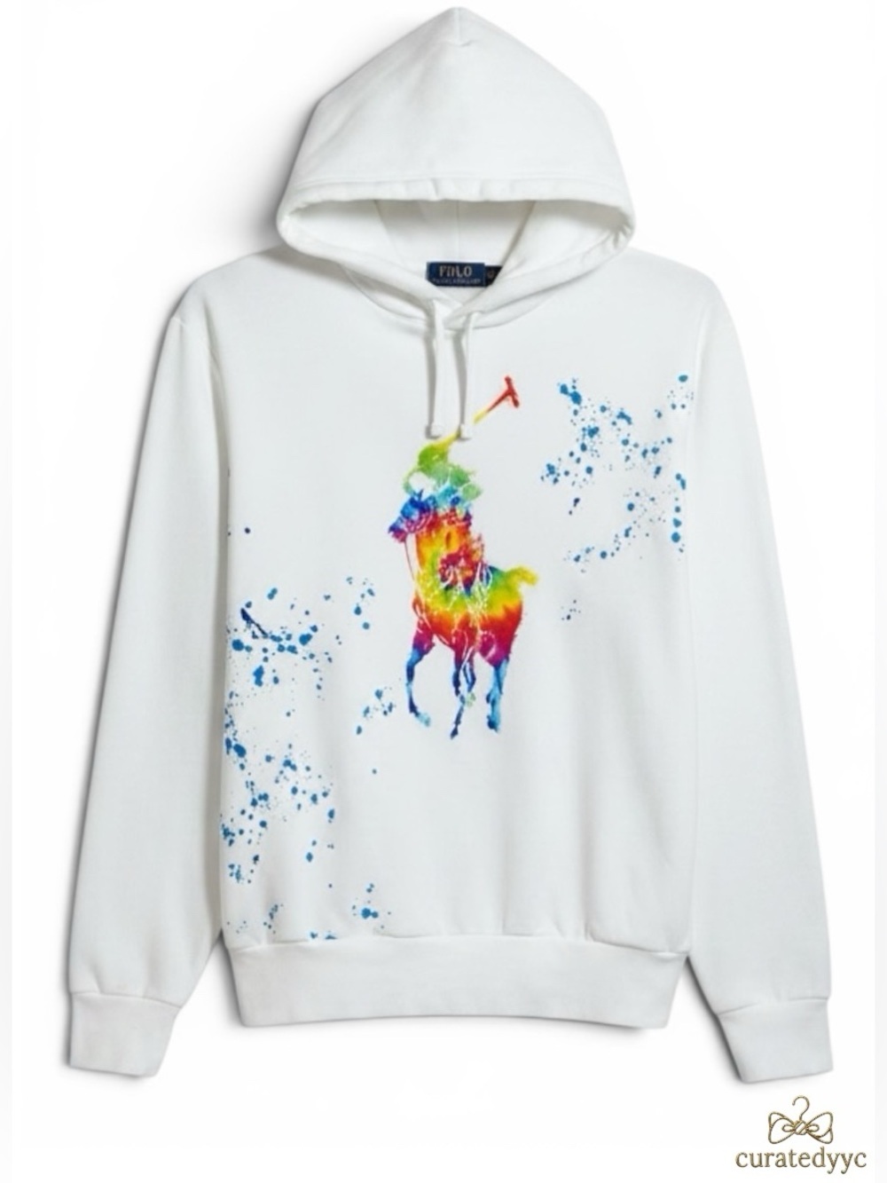 Polo Ralph Lauren Tie-Dye Paint Splatter Big Pony Hoodie | White | Medium